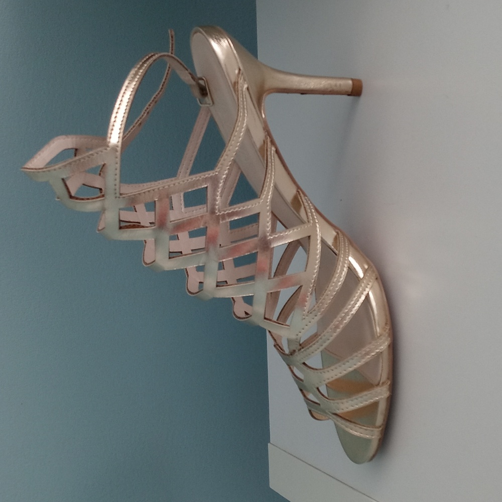 David's Bridal Gold Strappy Heels